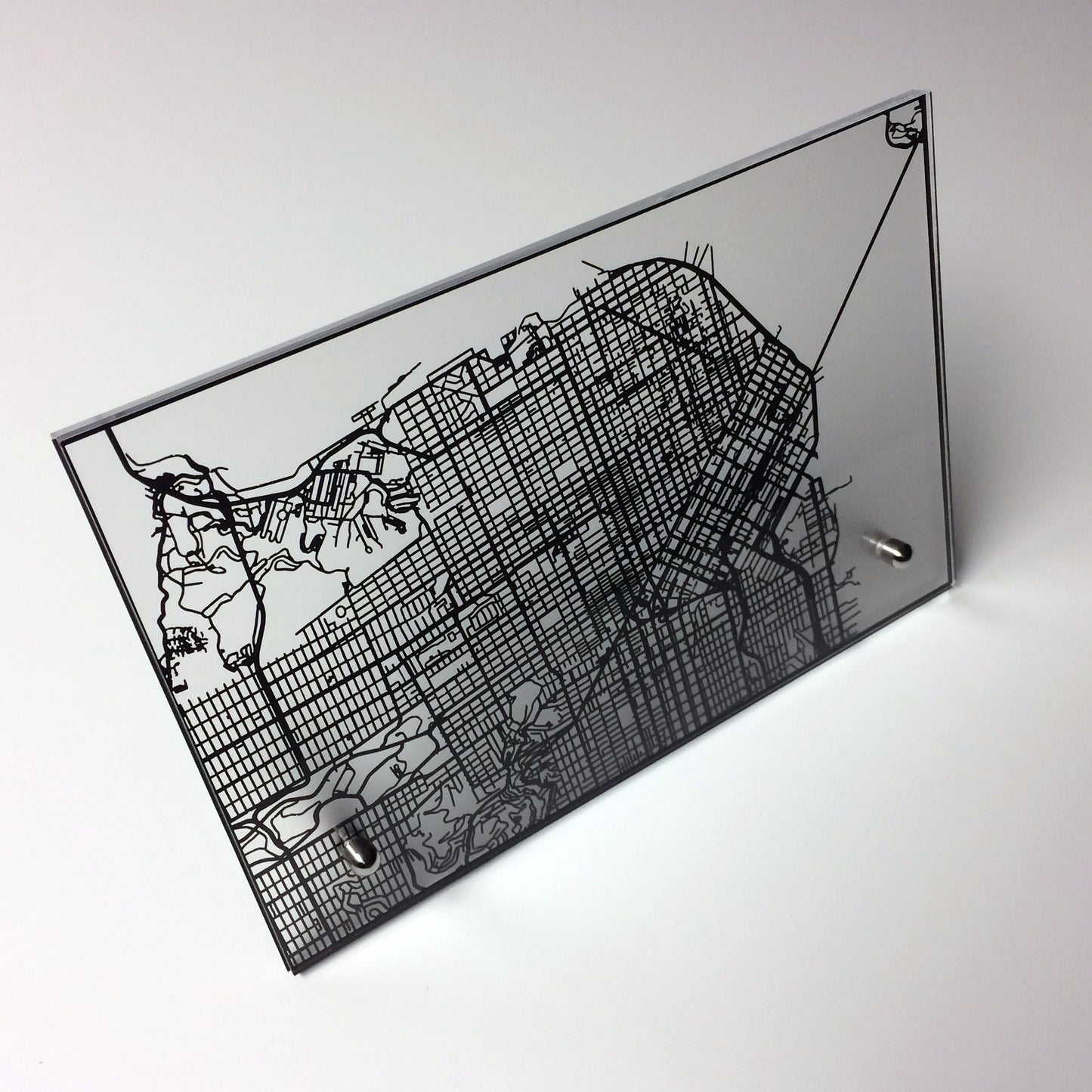 San Francisco CA laser cut desk map - CarbonLight