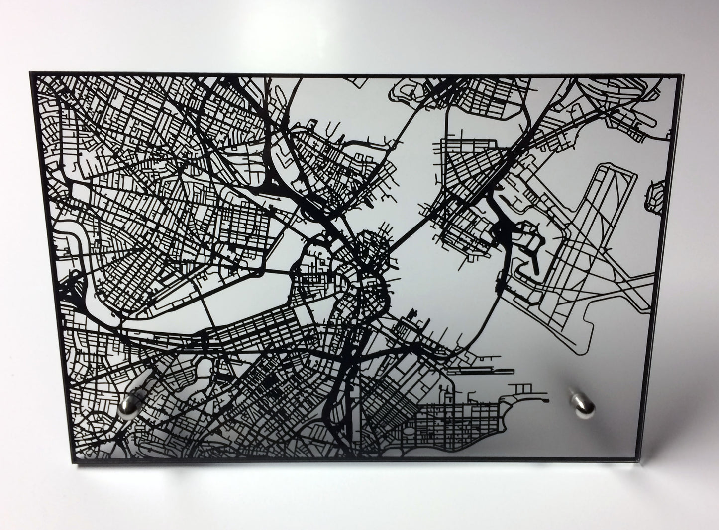 Boston laser cut desk map - CarbonLight