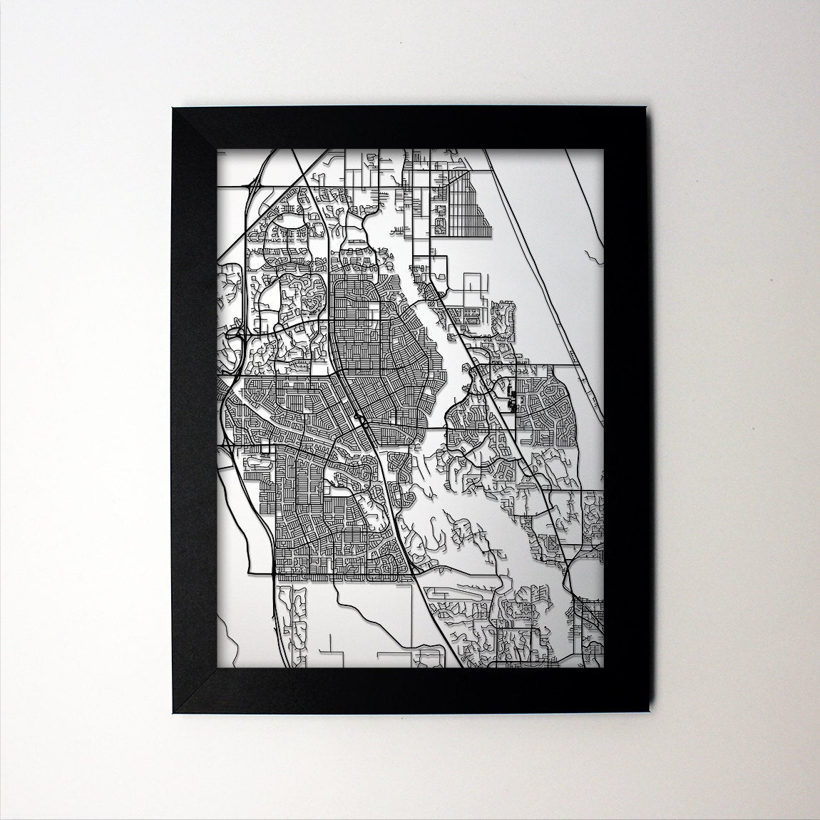 Port St Lucie Florida framed laser cut map - CarbonLight