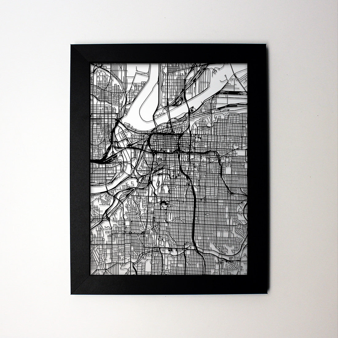 Kansas City MO laser cut wall map - CarbonLight