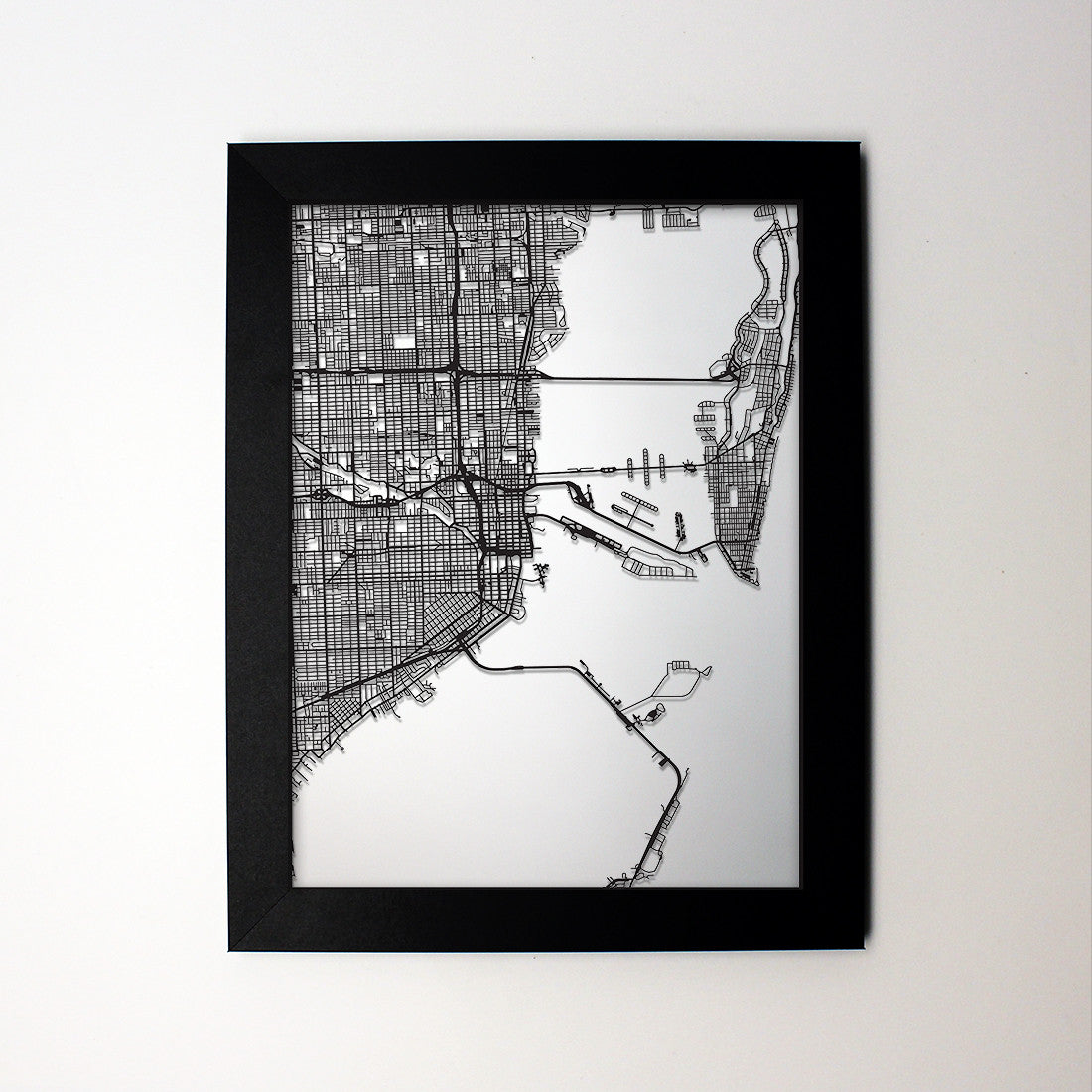 Miami FL laser cut wall map - CarbonLight