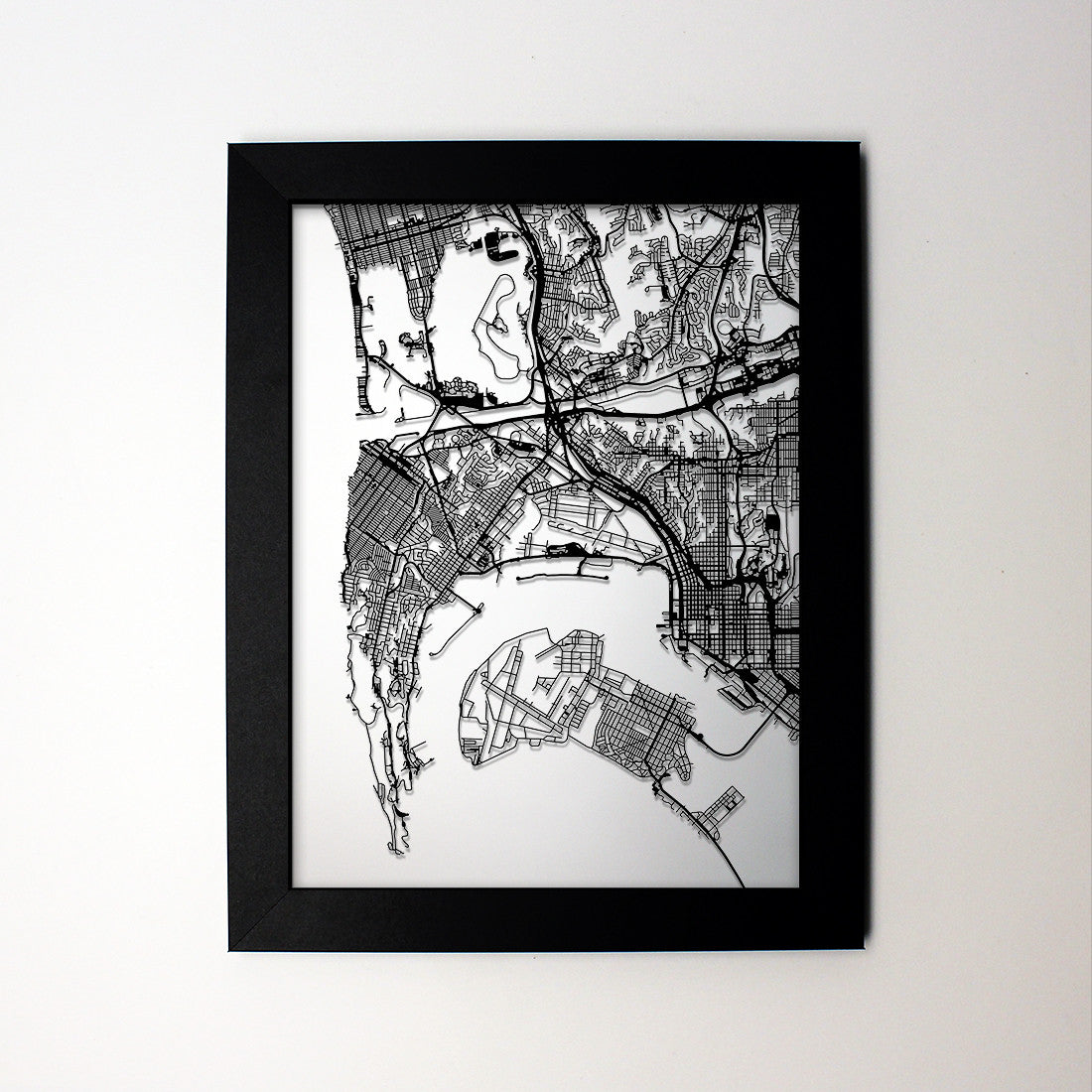 San Diego CA laser cut wall map - CarbonLight