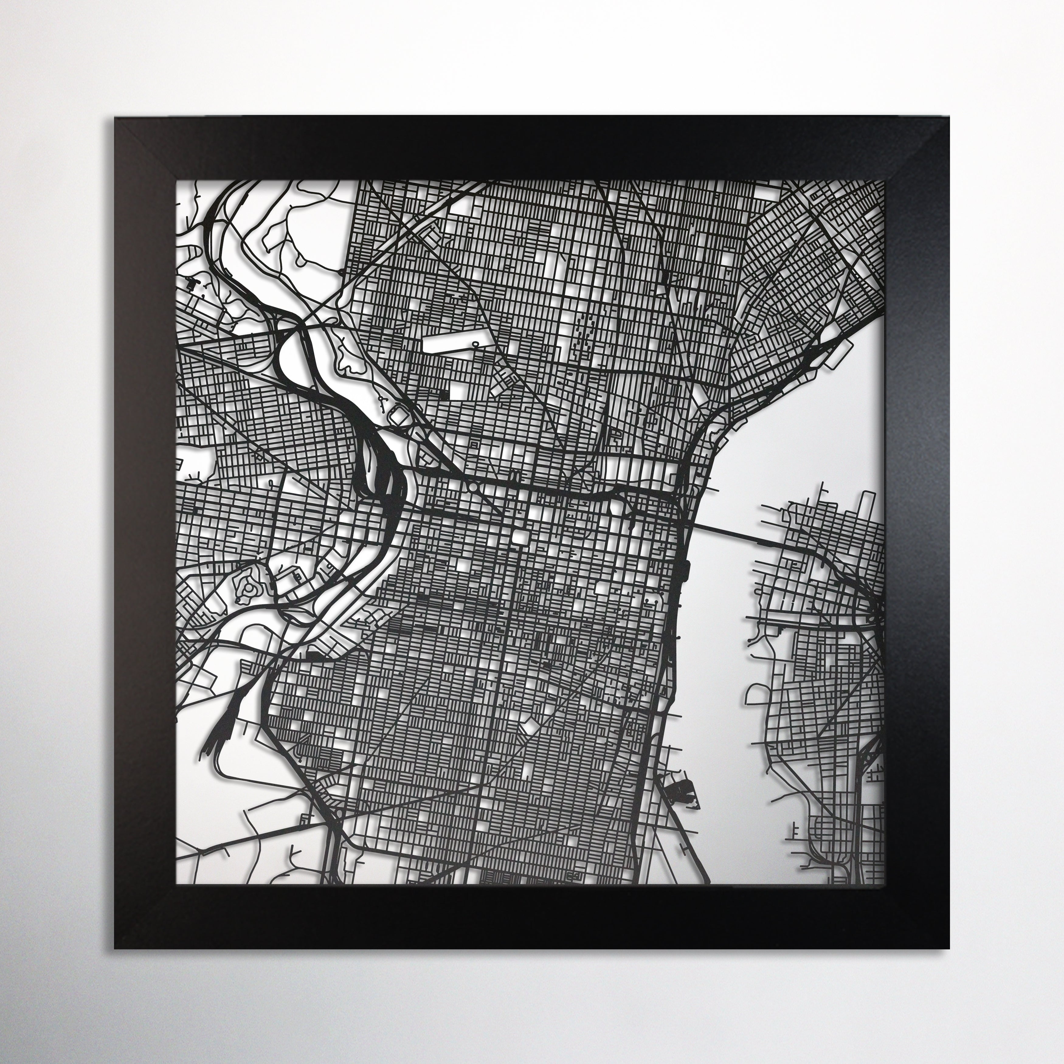 Philadelphia, PA square framed laser cut map – CarbonLight Laser Cut Maps