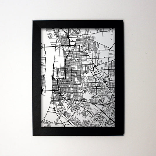 Baton Rouge Louisiana framed laser cut map - CarbonLight