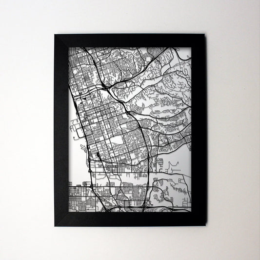 Chula Vista California framed laser cut map - CarbonLight