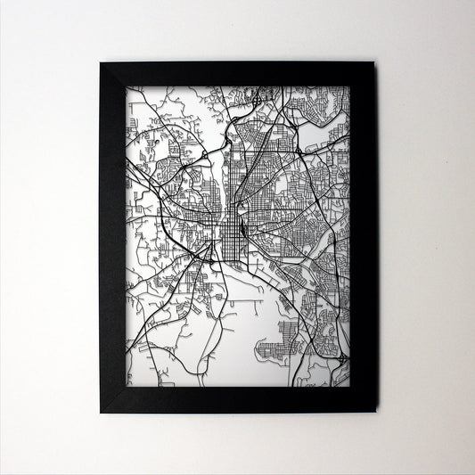 Columbus Georgia framed laser cut map - CarbonLight