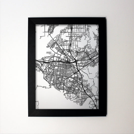Corona California framed laser cut map - CarbonLight
