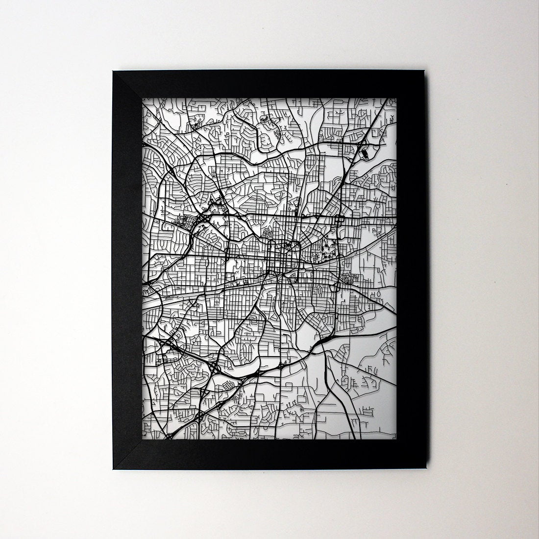 Greenesboro North Carolina framed laser cut map - CarbonLight