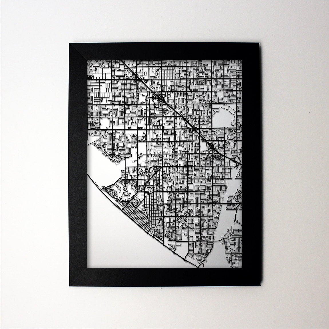 Huntington Beach FL framed laser cut map – CarbonLight Laser Cut Maps