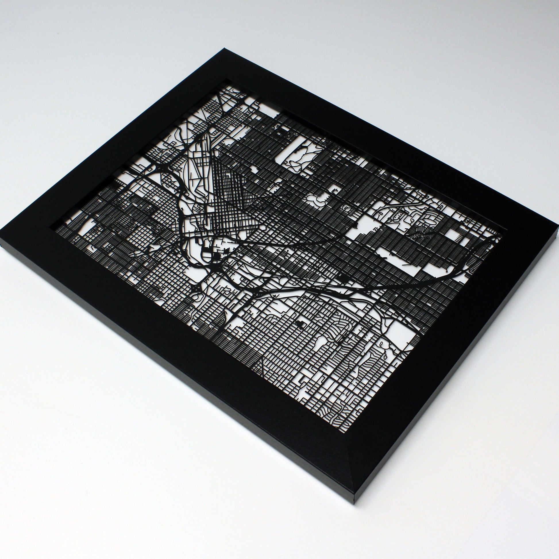 Denver CO laser cut wall map - CarbonLight