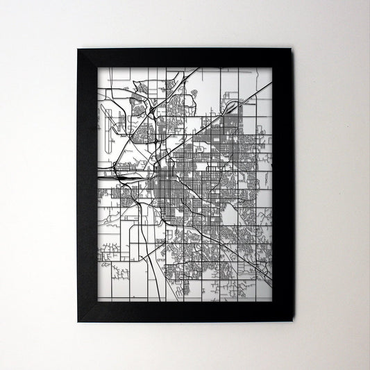 Lincoln Nebraska framed laser cut map - CarbonLight