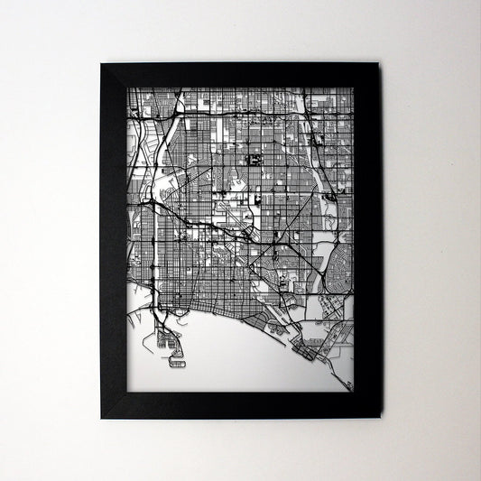 Long Beach California framed laser cut map - CarbonLight