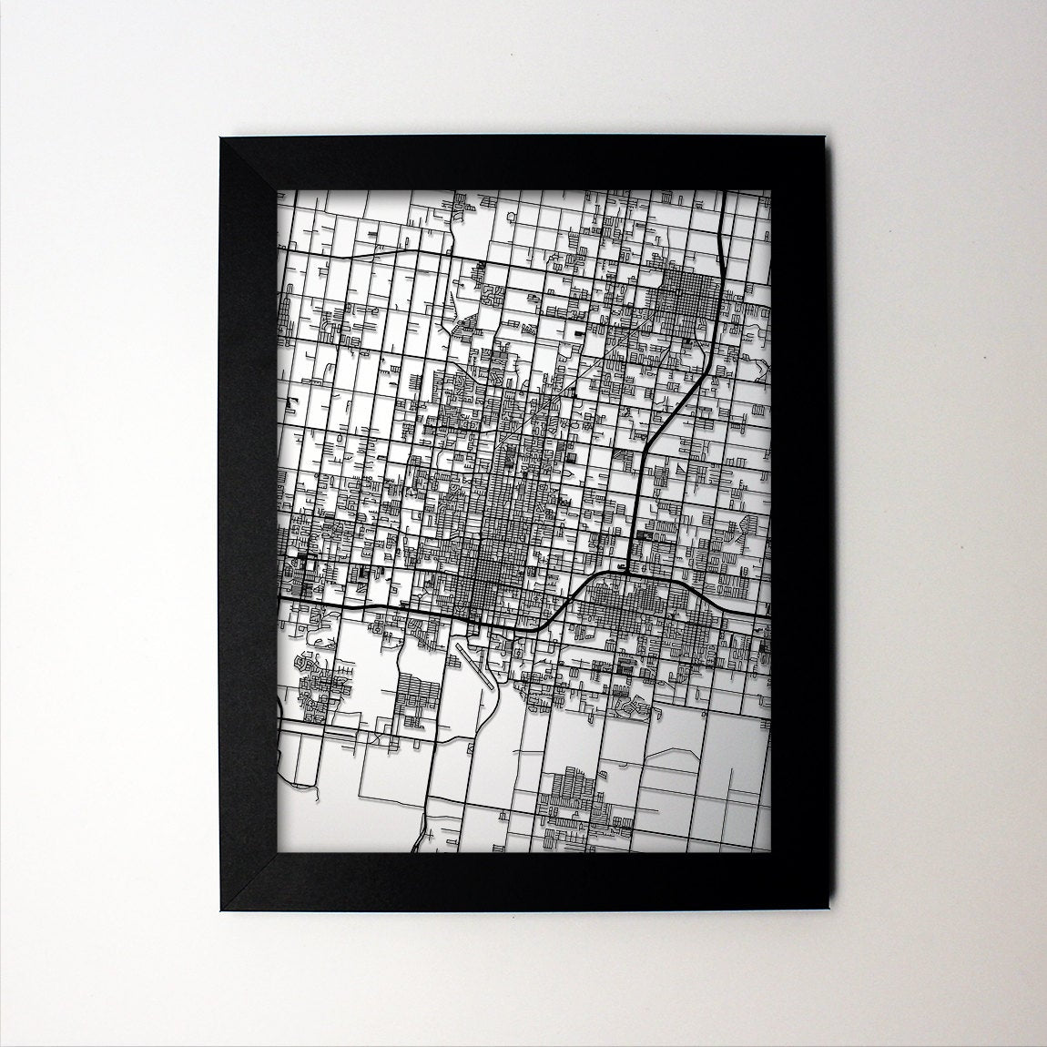 McAllen Texas framed laser cut map - CarbonLight