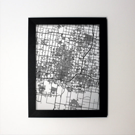 McAllen Texas framed laser cut map - CarbonLight