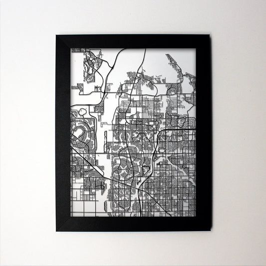 Peoria Arizona framed laser cut map - CarbonLight