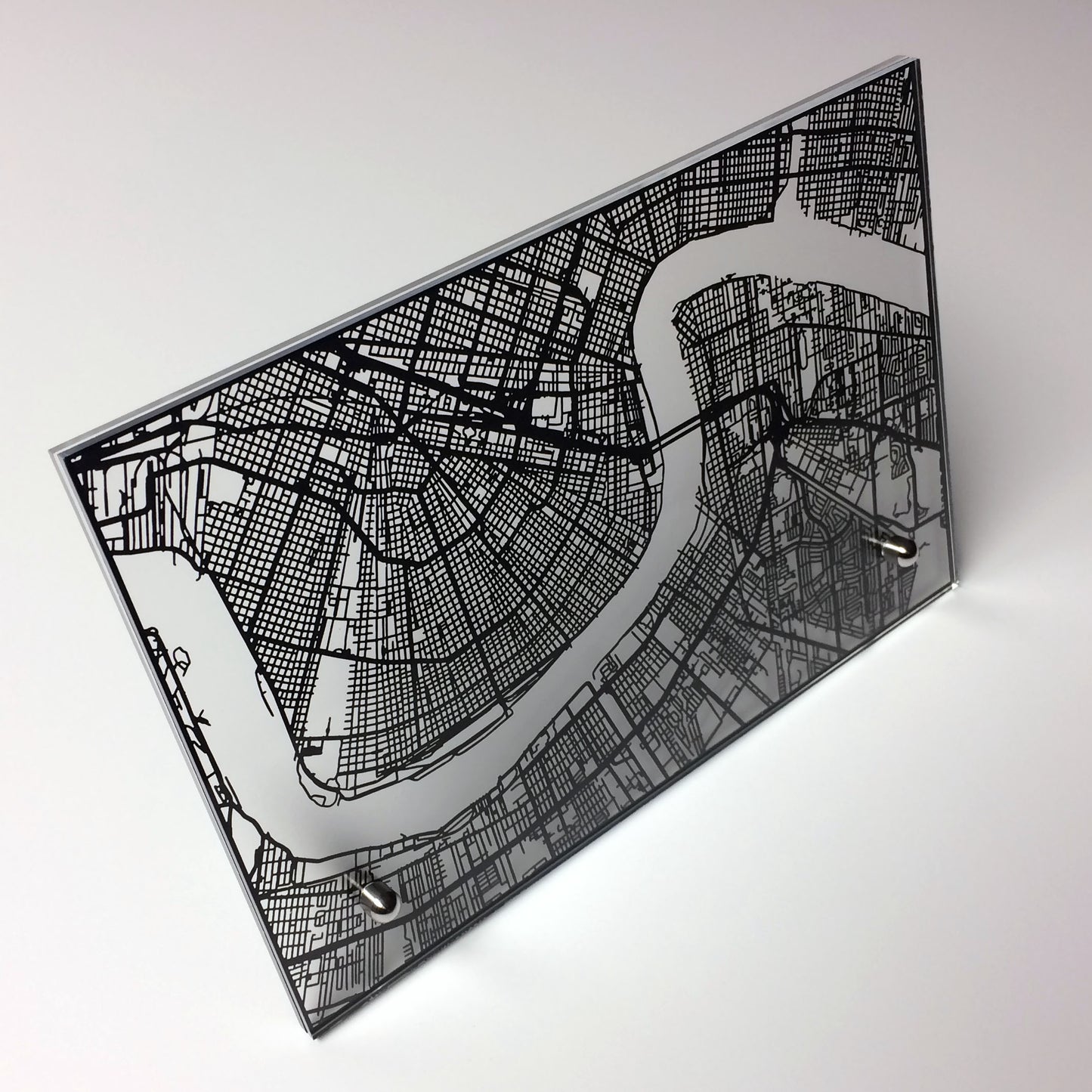 New Orleans LA laser cut desk map - CarbonLight