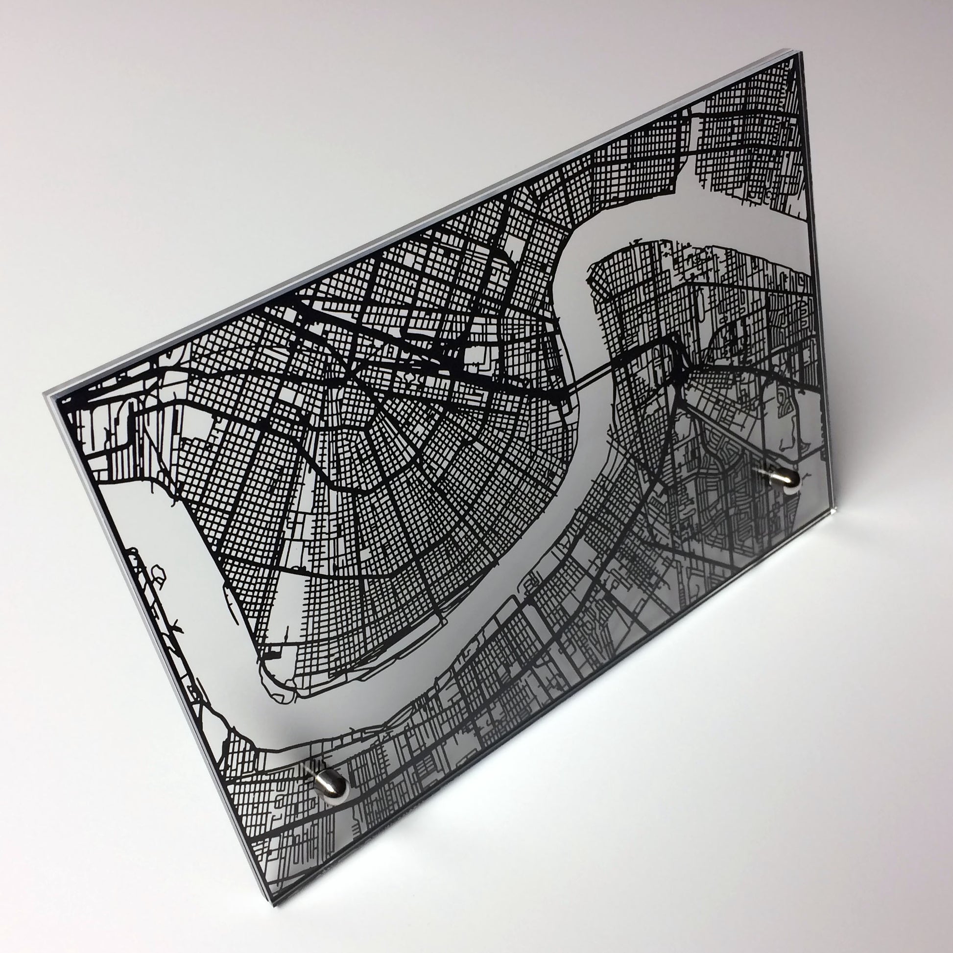 New Orleans LA laser cut desk map - CarbonLight