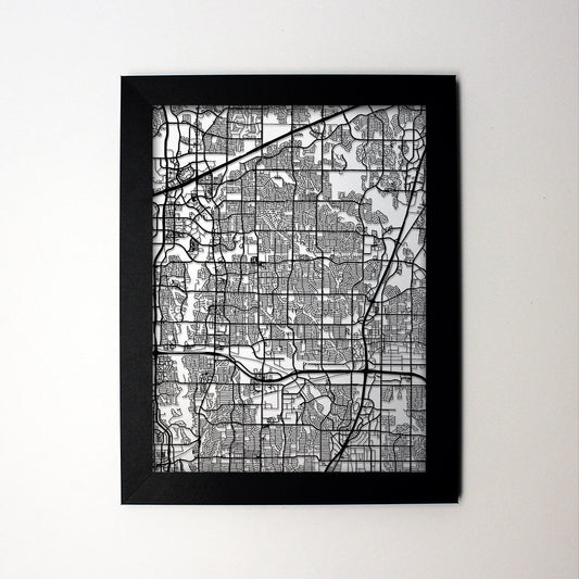 Plano Texas framed laser cut map - CarbonLight