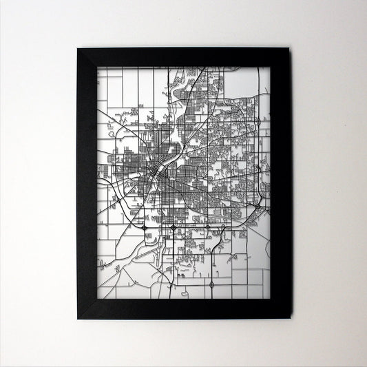 Rockford Illinois framed laser cut map - CarbonLight