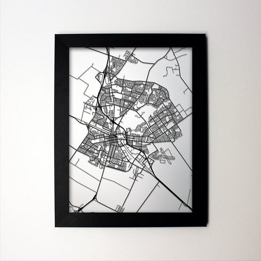 Salinas California framed laser cut map - CarbonLight
