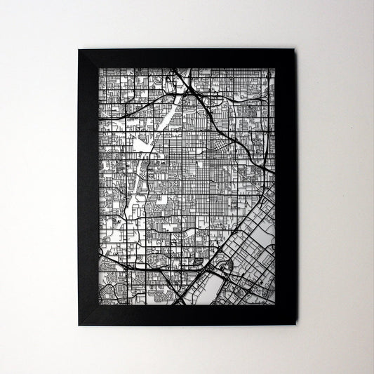 Santa Anna California framed laser cut map - CarbonLight