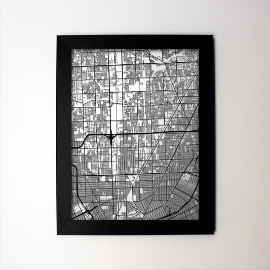Warren Michigan framed laser cut map - CarbonLight