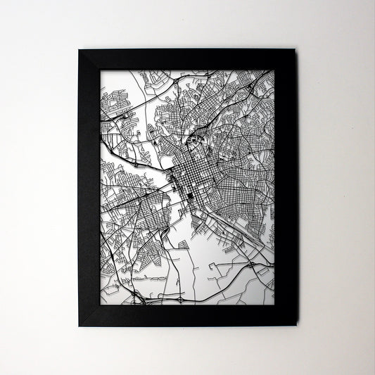 Columbia SC laser cut wall map - CarbonLight