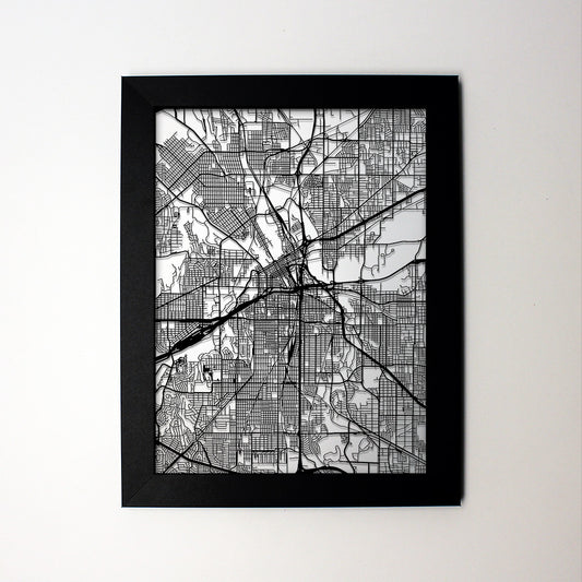 Fort Worth TX laser cut wall map - CarbonLight