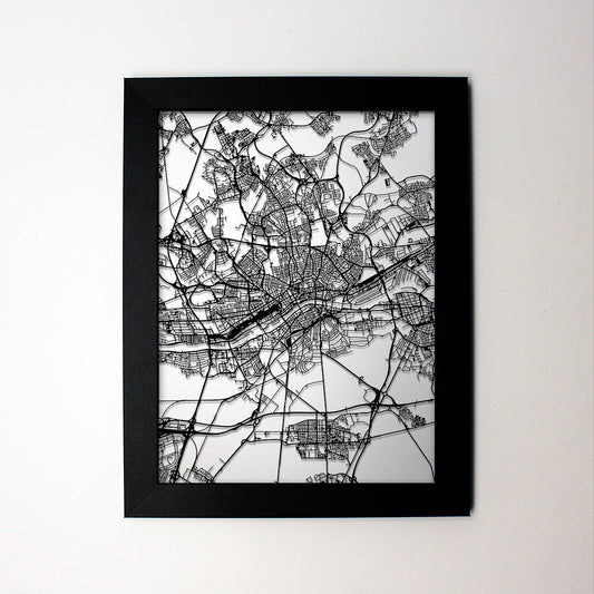Frankfurt Germany laser cut wall map - CarbonLight