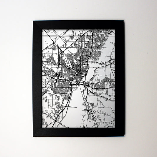 Jackson MS laser cut wall map - CarbonLight