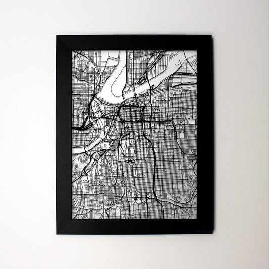 Kansas City MO laser cut wall map - CarbonLight