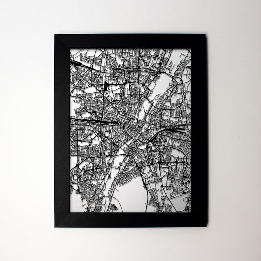 Munich Germany laser cut wall map - CarbonLight