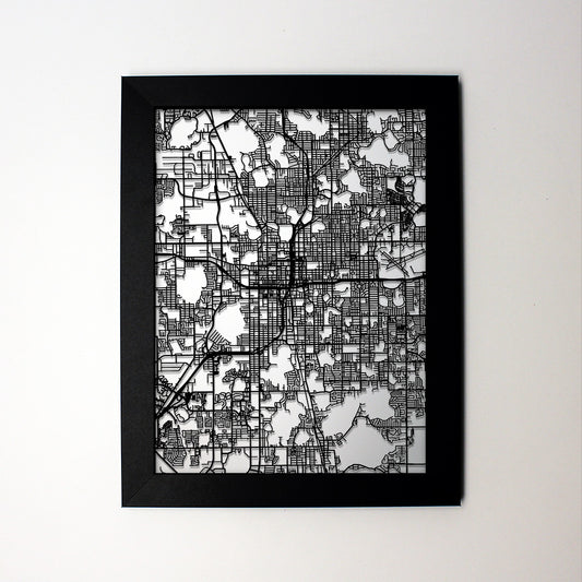 Orlando FL laser cut wall map - CarbonLight
