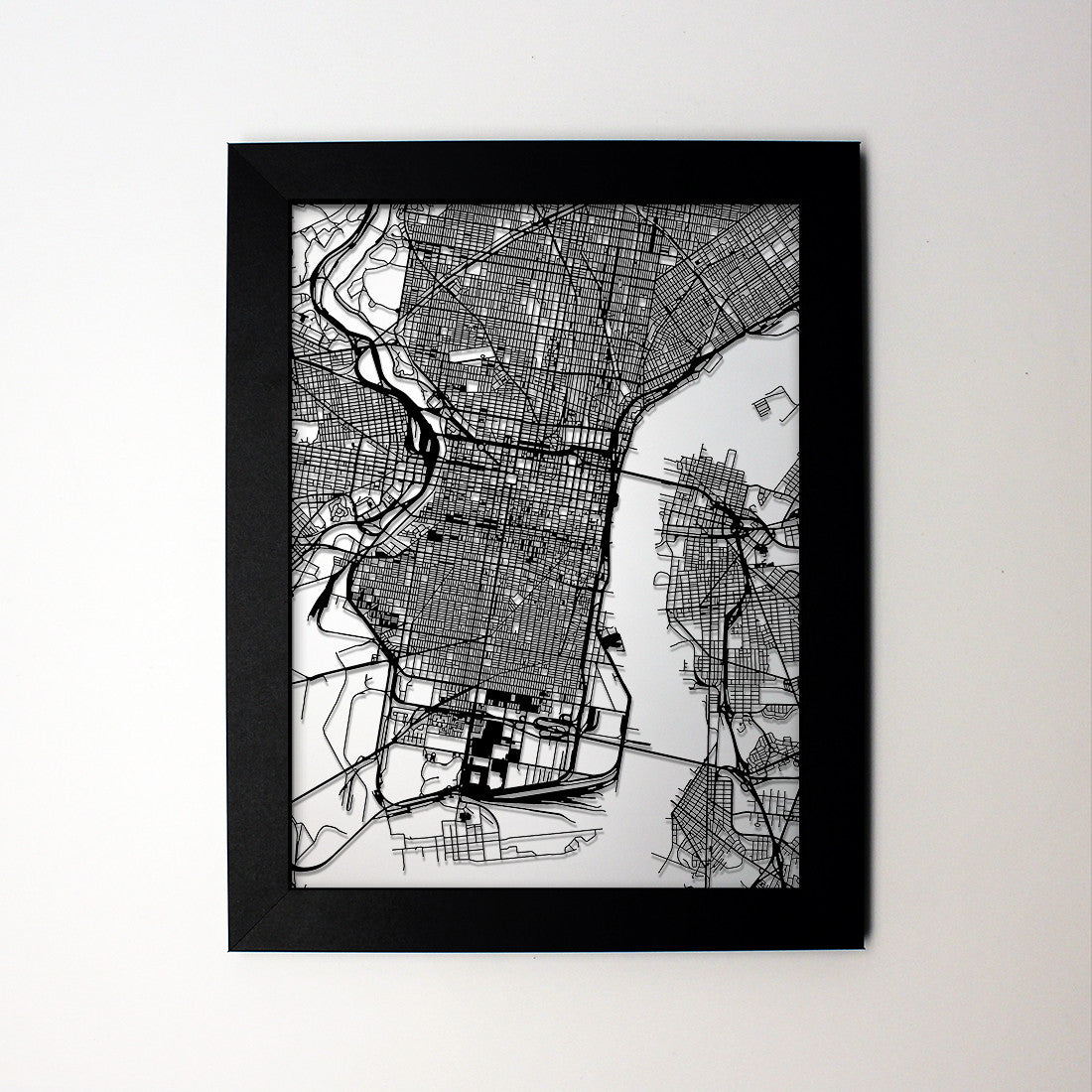 Philadelphia PA laser cut wall map - CarbonLight