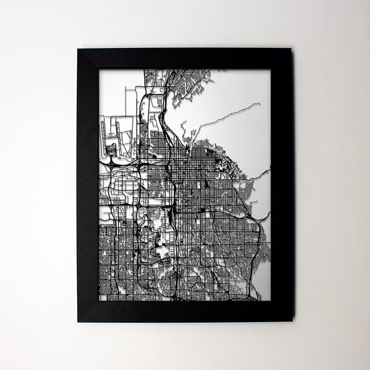 Salt Lake City UT laser cut wall map - CarbonLight