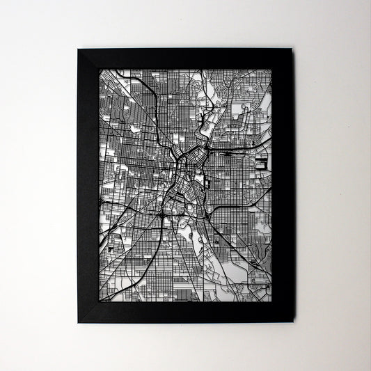 San Antonio TX laser cut wall map - CarbonLight