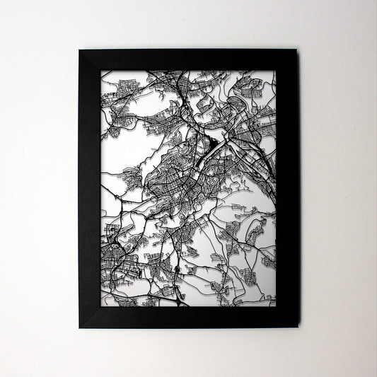 Stuttgart Germany laser cut wall map - CarbonLight